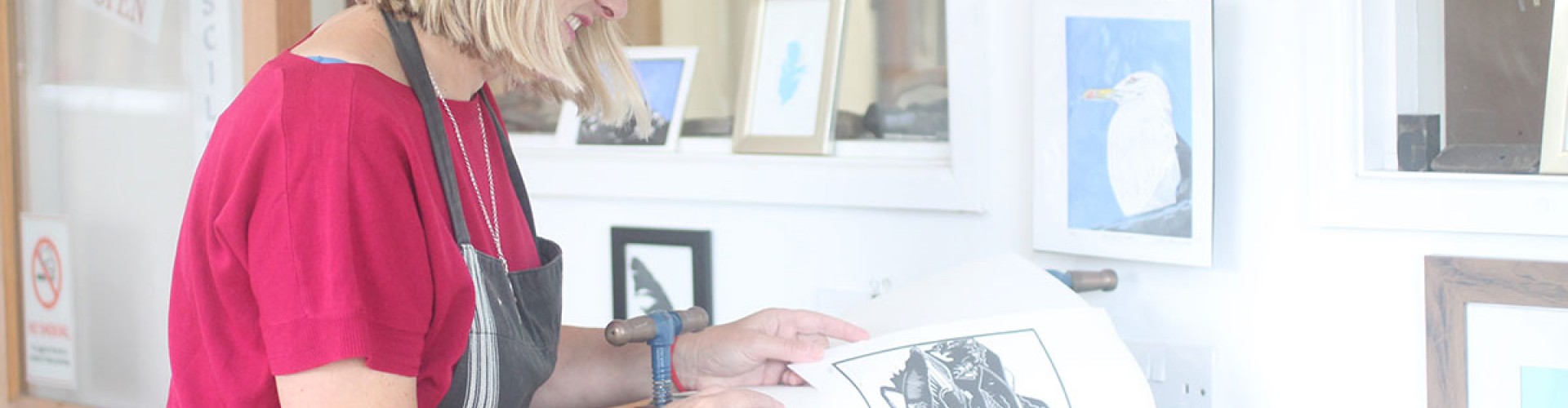 Vickie looking at print 