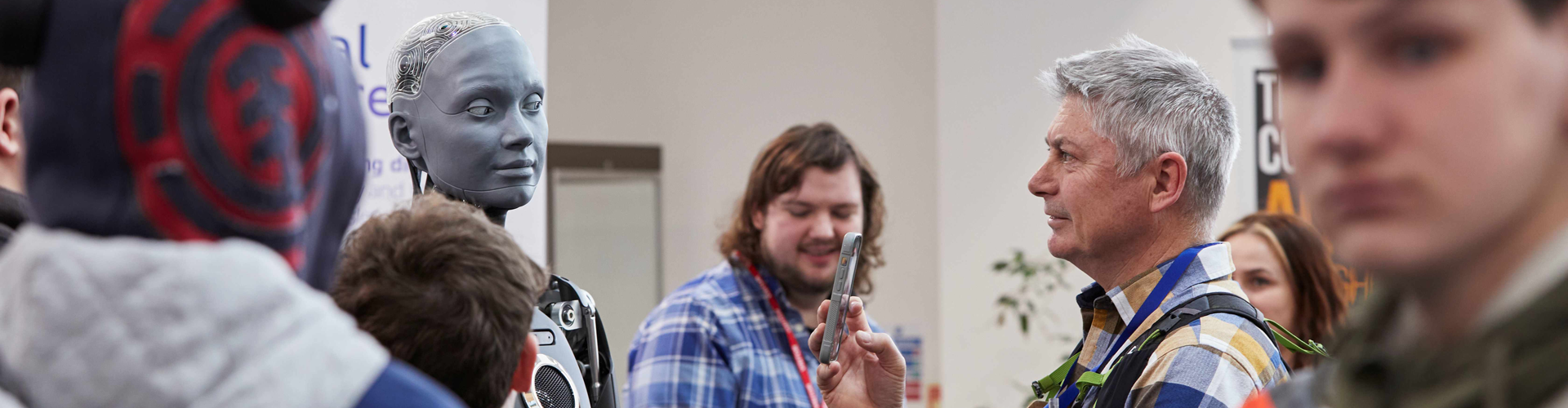 Ameca created by Falmouth-based Engineered Arts engaging with attendees