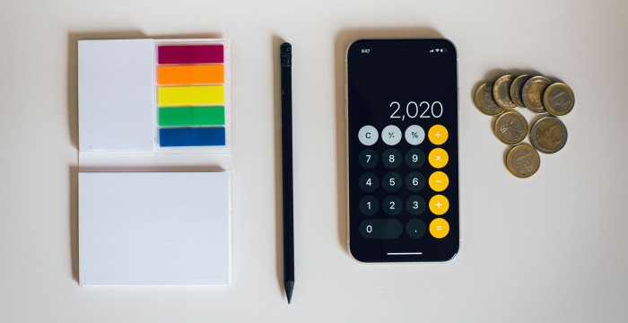 calculator and colourful post it notes