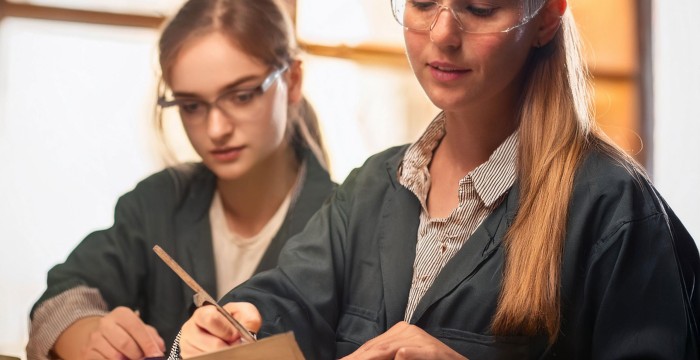 An ai generated image of two people working as aprentices